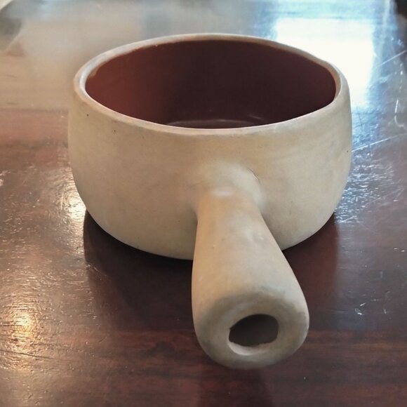 Clay Pot Cooking  Bowl Primitive Handled Bowl Glazed Stoneware Vintage Crock - Picture 2 of 6